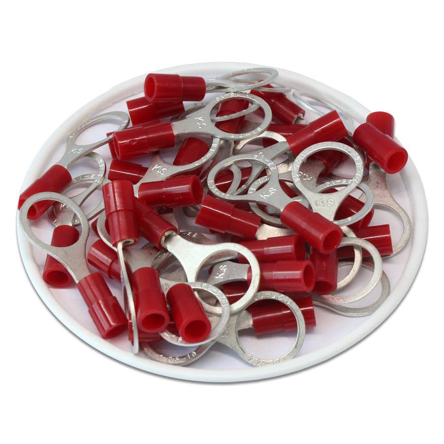 22-16 AWG Nylon Insulated Ring Terminals, 3/8" Stud, Butted Seam, 100 Pieces - RNY1-10 - Image 2