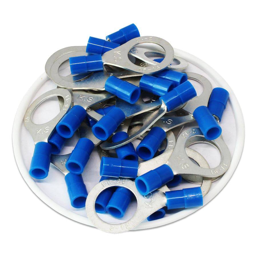 16-14 AWG Nylon Insulated Ring Terminals, 1/2" Stud, Butted Seam, 100 Pieces - RNY2-12