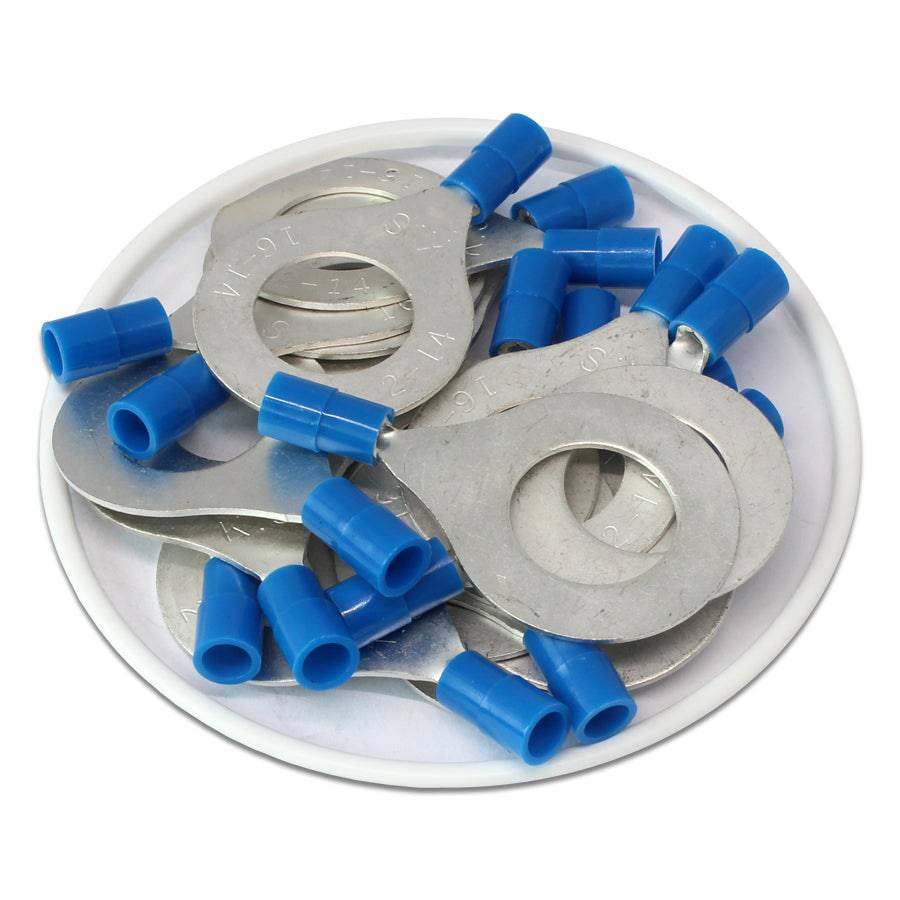 16-14 AWG Nylon Insulated Ring Terminals, 9/16" Stud, Butted Seam, 50 Pieces - RNY2-14