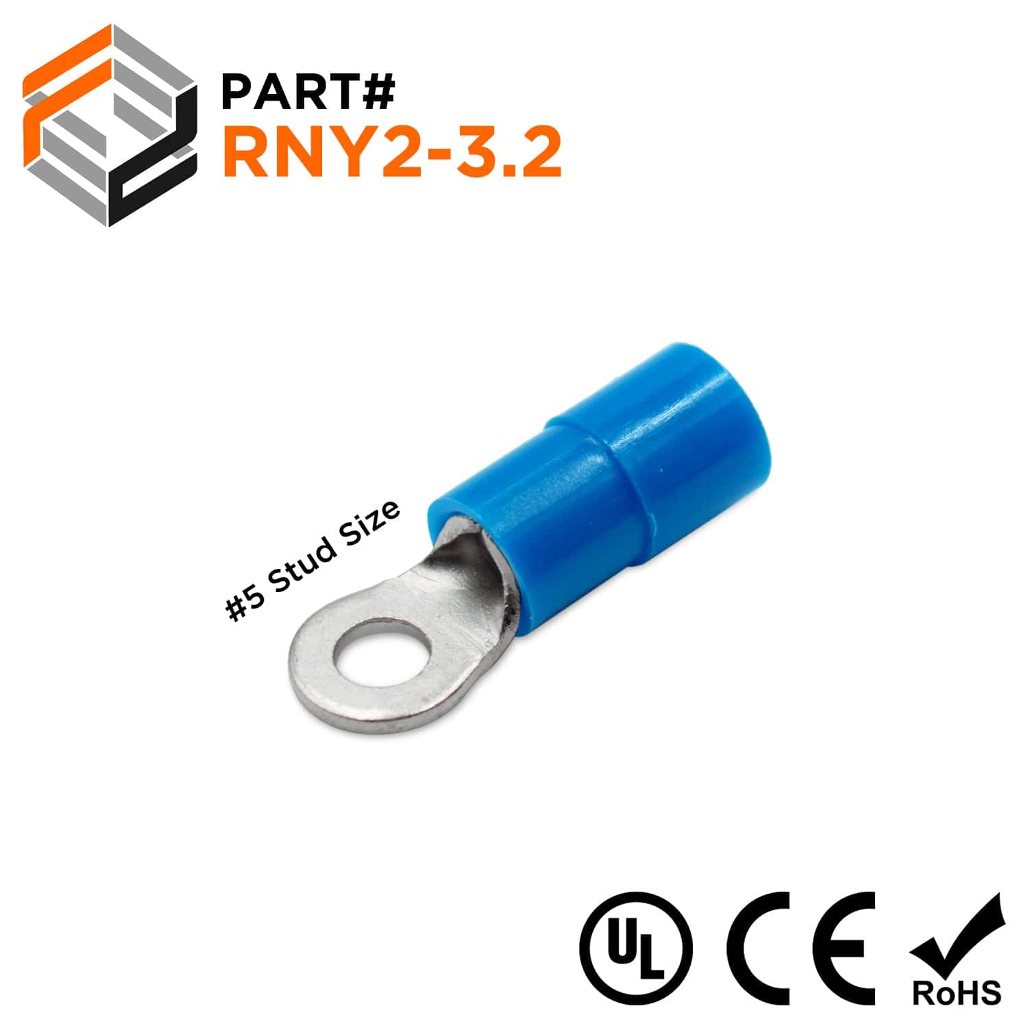 16-14 AWG Nylon Insulated Ring Terminals, #4 Stud, Butted Seam, 100 Pieces - RNY2-32