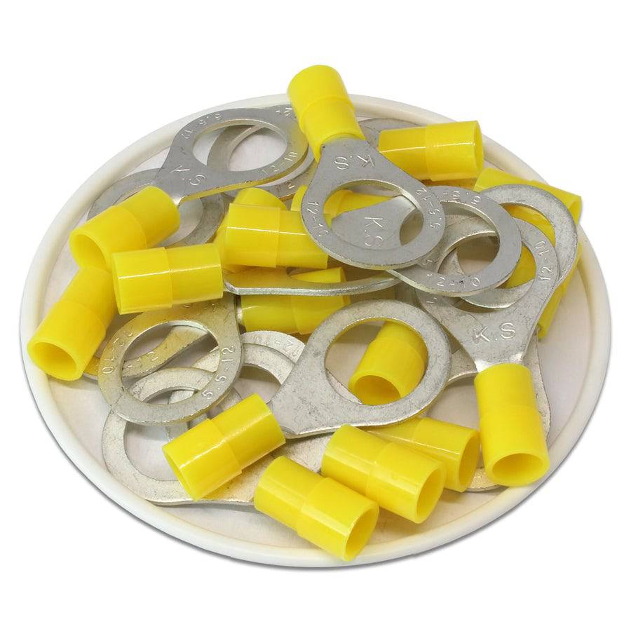 12-10 AWG Nylon Insulated Ring Terminals, 1/2" Stud, Butted Seam, 50 Pieces - RNY5-12