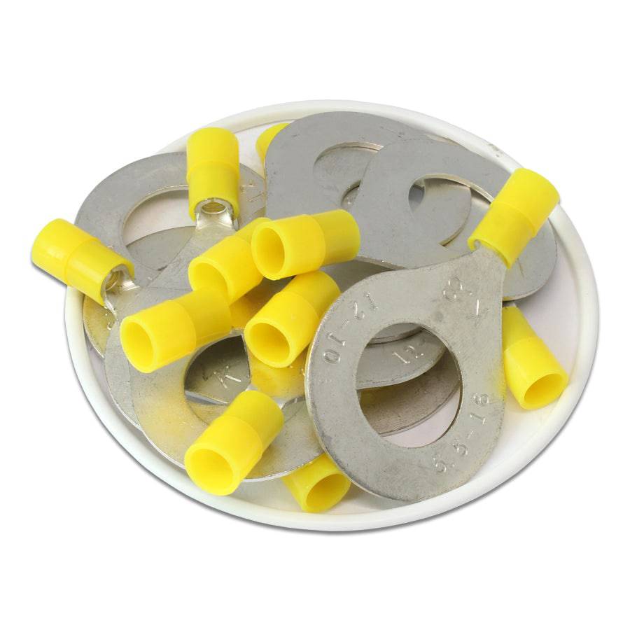 12-10 AWG Nylon Insulated Ring Terminals, 5/8" Stud, Butted Seam, 50 Pieces - RNY5-16