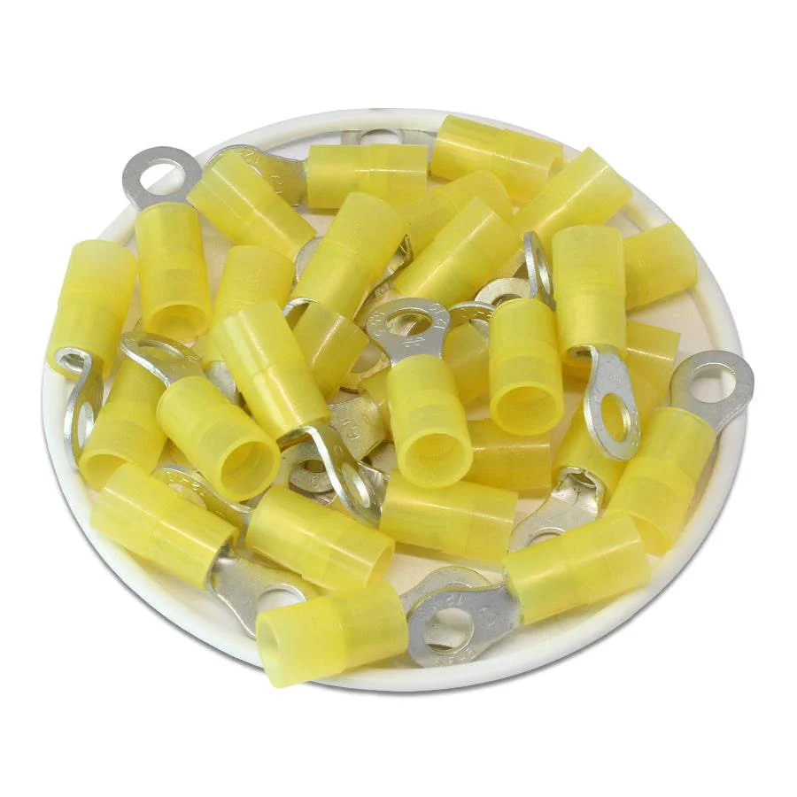12-10 AWG Nylon Insulated Ring Terminals, #10 Stud, Butted Seam, 50 Pieces - RNY5-5