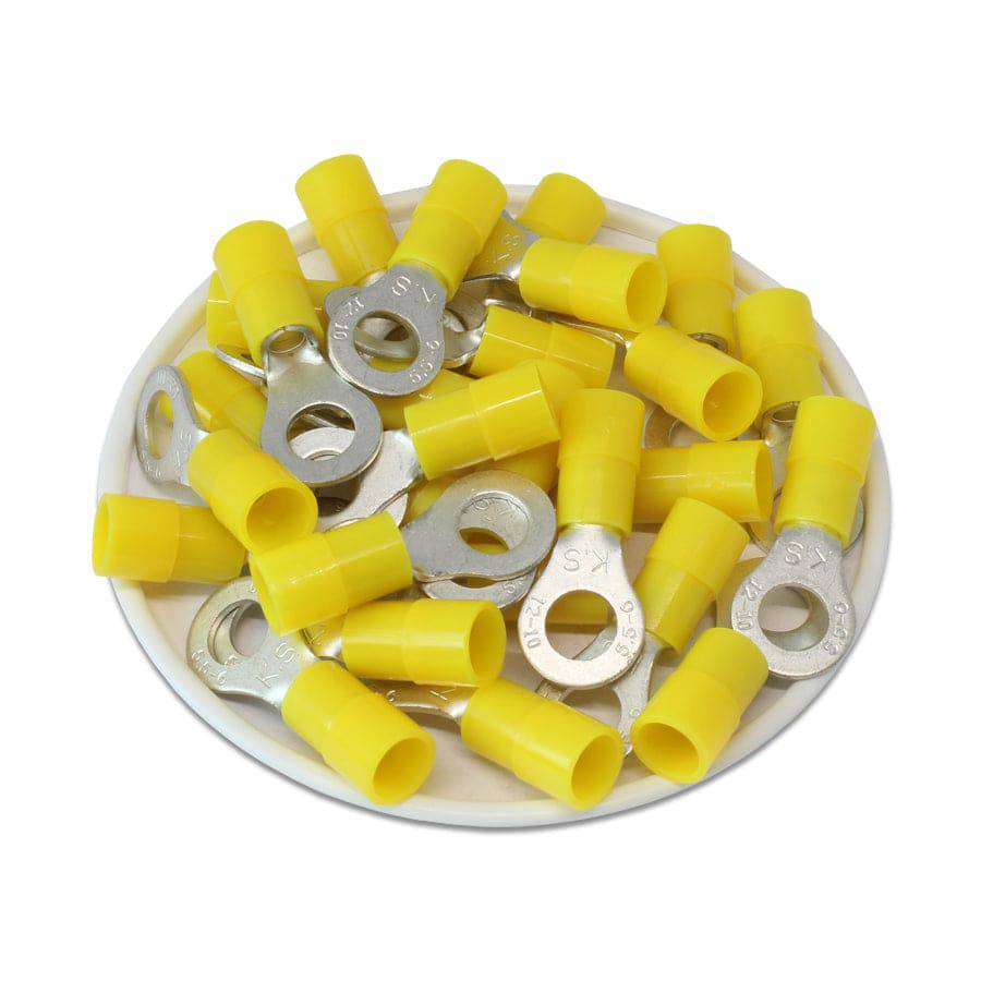 12-10 AWG Nylon Insulated Ring Terminals, 5/16" Stud, Butted Seam, 50 Pieces - RNY5-8