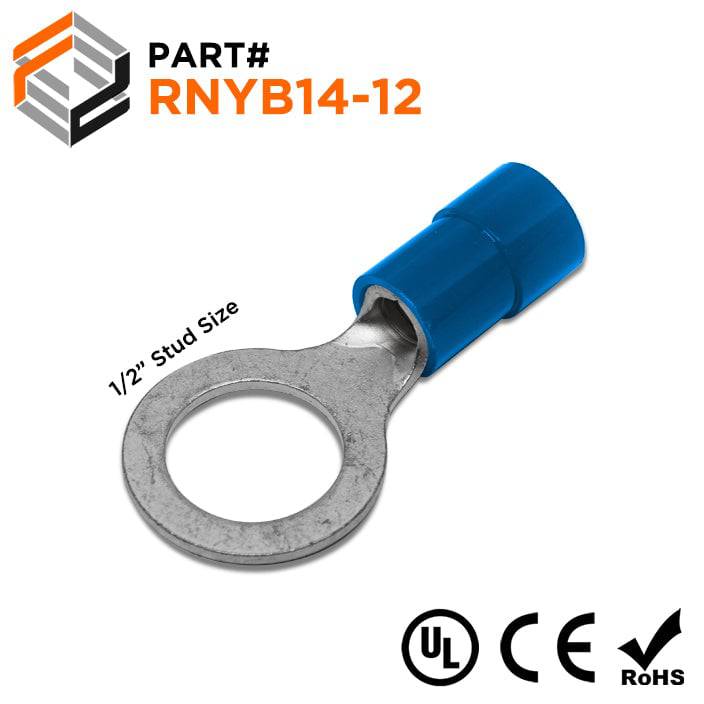 RNYB14-12 - 6 AWG Nylon Insulated Ring Terminals, 1/2" Stud, 10 Pieces