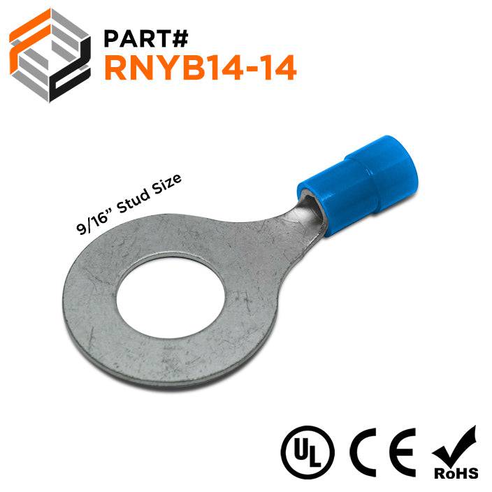 RNYB14-14 - 6 AWG Nylon Insulated Ring Terminals, 9/16" Stud, 10 Pieces
