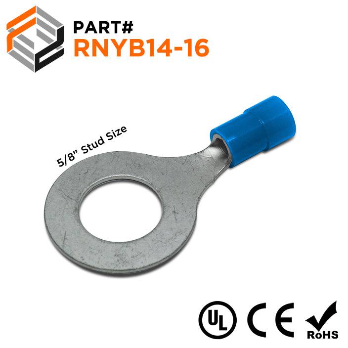 RNYB14-16 - 6 AWG Nylon Insulated Ring Terminals, 5/8" Stud, 10 Pieces
