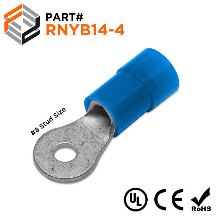 RNYB14-4 - 6 AWG Nylon Insulated Ring Terminals, #8 Stud, 10 Pieces
