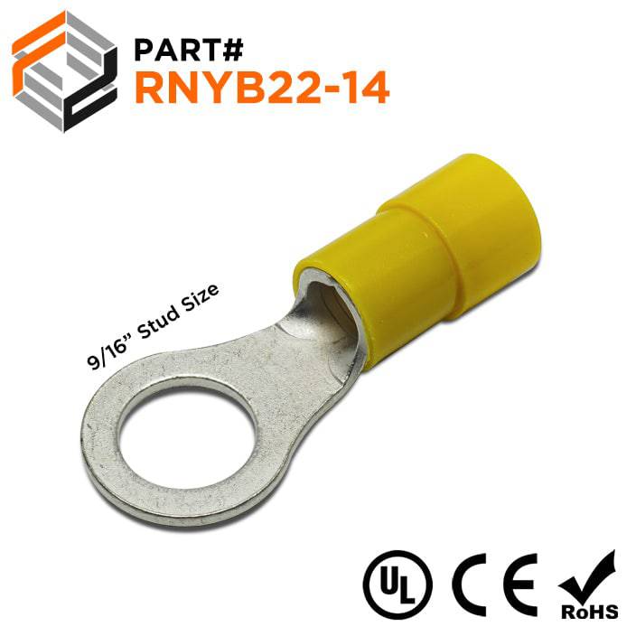 RNYB22-14 - 4 AWG Nylon Insulated Ring Terminals, 9/16" Stud, 10 Pieces
