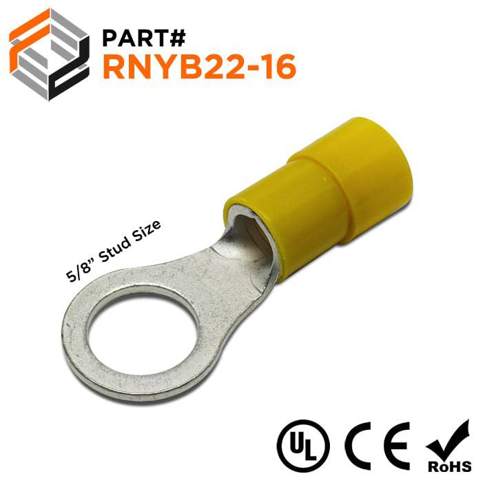 RNYB22-16 - 4 AWG Nylon Insulated Ring Terminals, 5/8" Stud, 10 Pieces