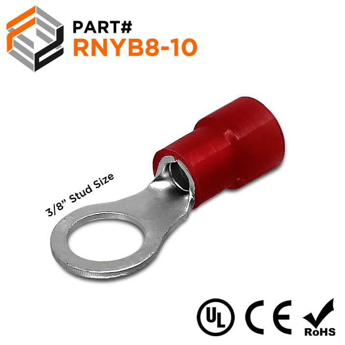 RNYB8-10 - Nylon Ring Terminal - Standard Crimp 8 AWG - Stud 3/8"