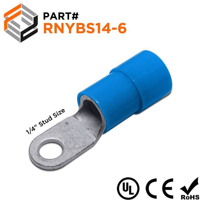 RNYBS14-6 - 6 AWG Nylon Insulated Ring Terminals, 1/4" Stud, 10 Pieces
