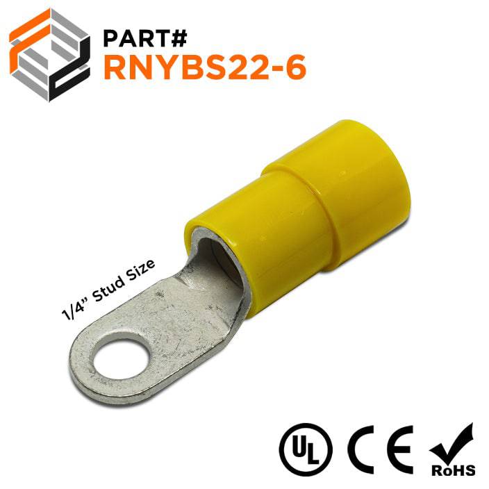 RNYBS22-6 - 4 AWG Nylon Insulated Ring Terminals, 1/4" Stud, Small, 10 Pieces