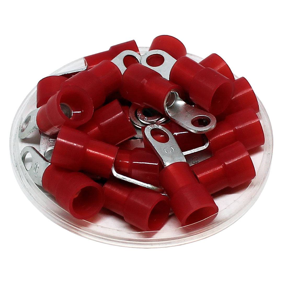 8 AWG Nylon Insulated Ring Terminals, #8 Stud, Brazed Seam, 50 Pieces - RNYBS8-4