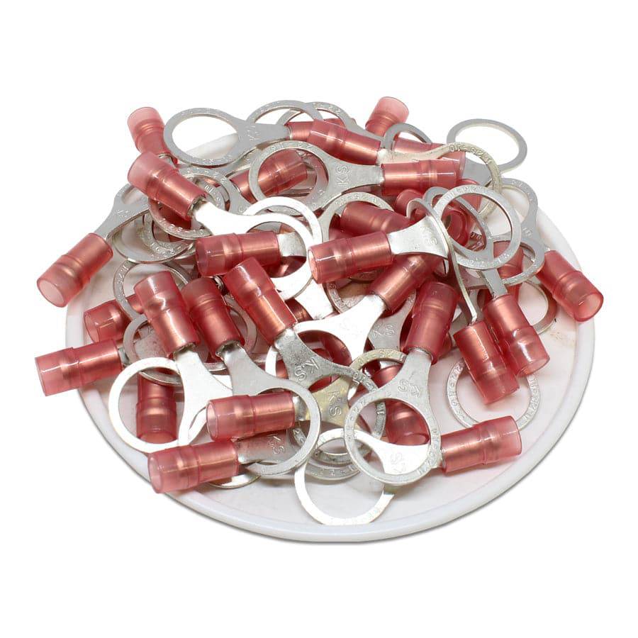 RNYD1-10 - Double Crimp Nylon Ring Terminals - 22-16 AWG - 3/8" Stud