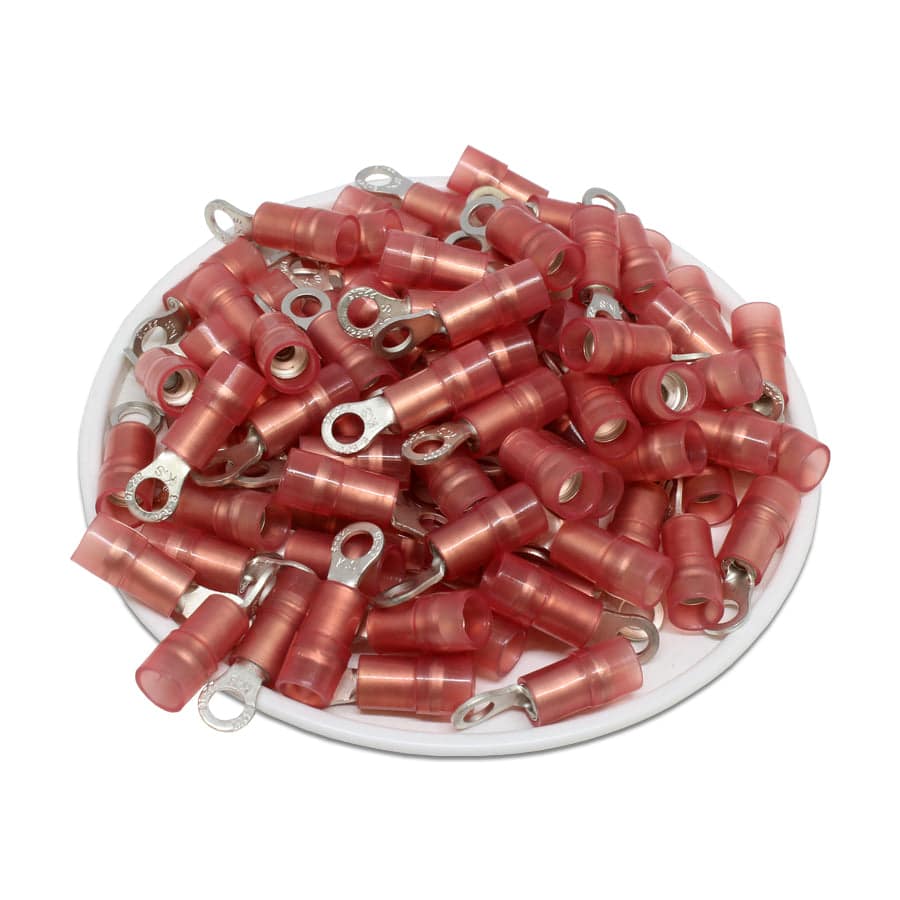 RNYD1-3.2 - Double Crimp Nylon Ring Terminals - 22-16 AWG - #4 Stud
