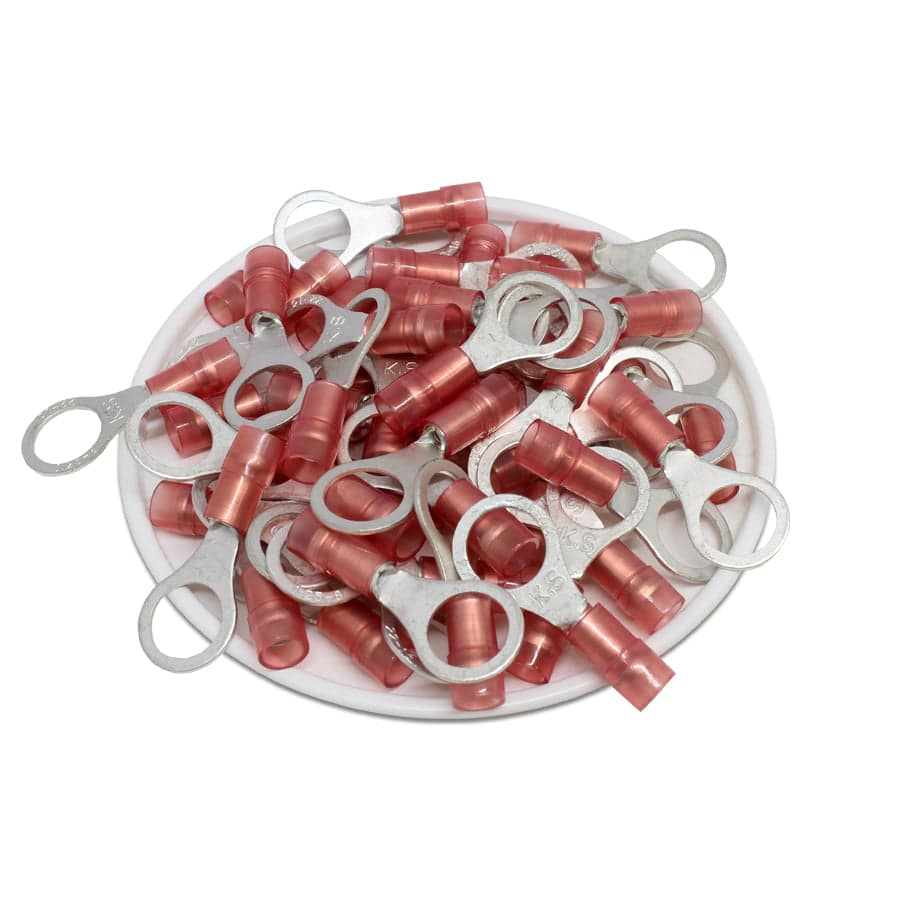 RNYD1-8 - Double Crimp Nylon Ring Terminals - 22-16 AWG - 5/16" Stud