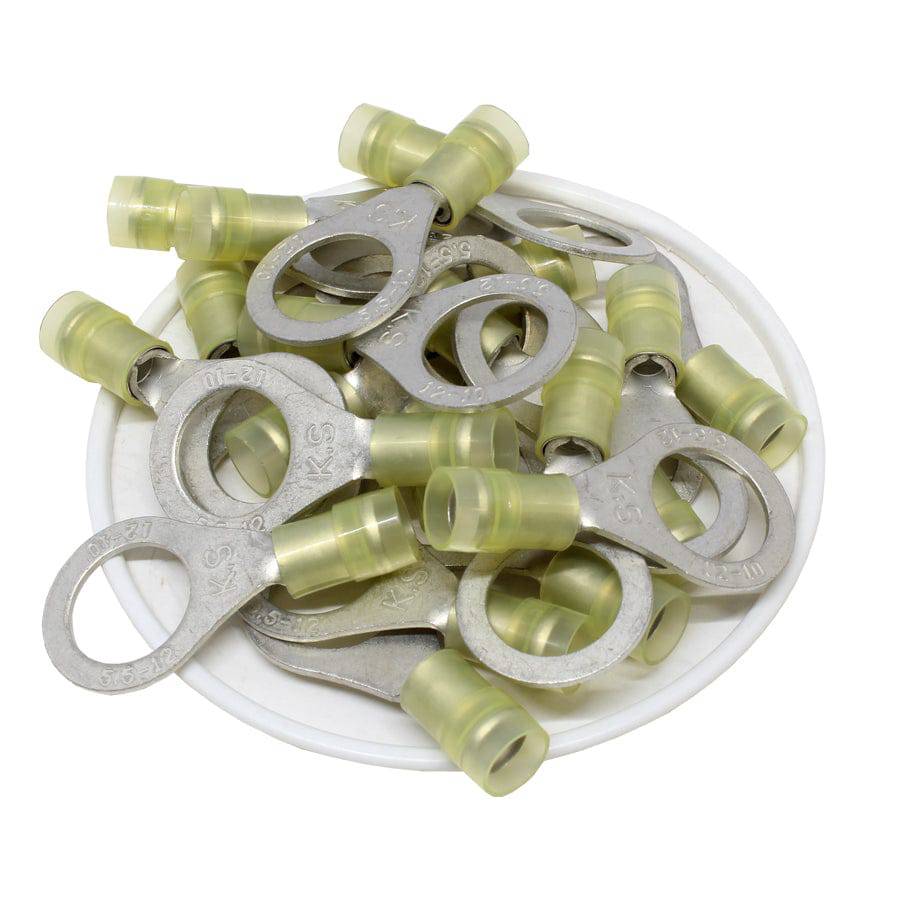 RNYD5-12 - Double Crimp Nylon Ring Terminals - 12-10 AWG - 1/2" Stud