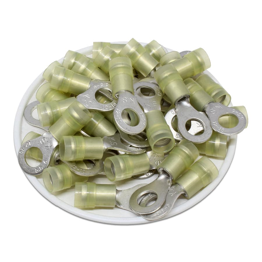 RNYD5-6 - Nylon Insulated Double Crimp Ring Terminals - 12-10 AWG - 1/4" Stud