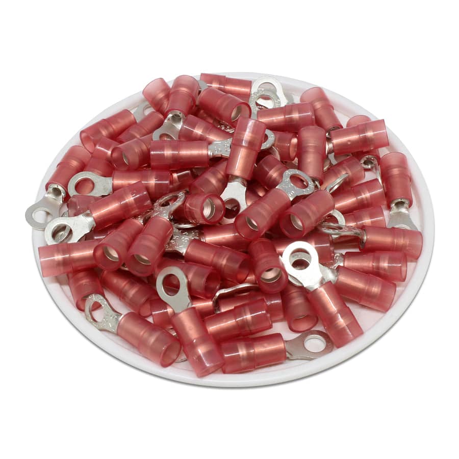 RNYDM1-3.7 - Double Crimp Nylon Insulated Ring Terminals - 22-16 AWG - #6 Stud