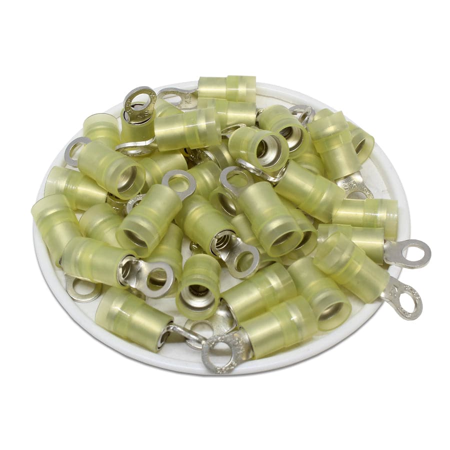 RNYDS5-4 - Double Crimp Nylon Ring Terminals - 12-10 AWG - #8 Stud