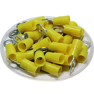 12-10 AWG Nylon Insulated Ring Terminals, #8 Stud, Butted Seam, 50 Pieces - RNYL5-4