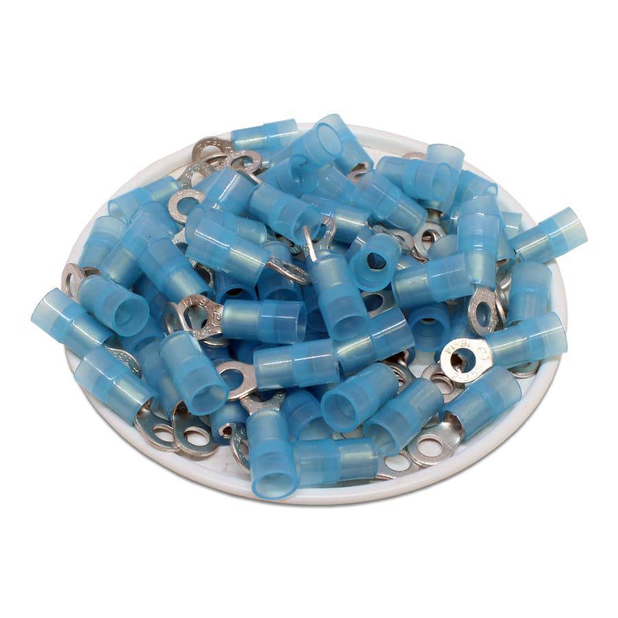 16-14 AWG Nylon Insulated Ring Terminals, #6 Stud, Butted Seam, 100 Pieces - RNYS2-37