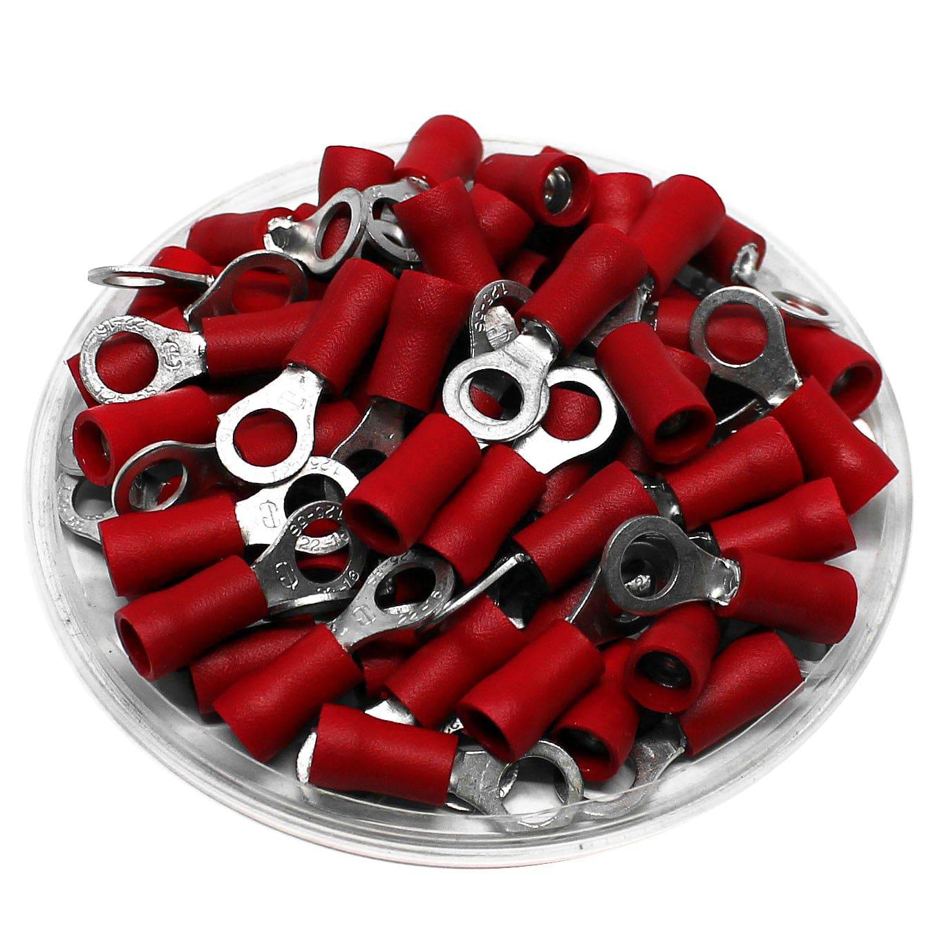 RV1-5 - 22-16 AWG PVC Vinyl Insulated Ring Terminals, #10 Stud, Butted Seam, 100 Pieces