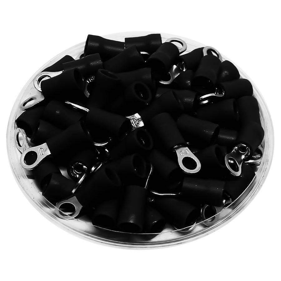 RV3-4 - 14 to 12 AWG Vinyl PVC Insulated Ring Terminals, #8 Stud, 100 Pieces