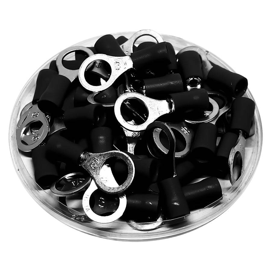 RV3-8 - 14 to 12 AWG Vinyl PVC Insulated Ring Terminals, 5/16" Stud, 100 Pieces