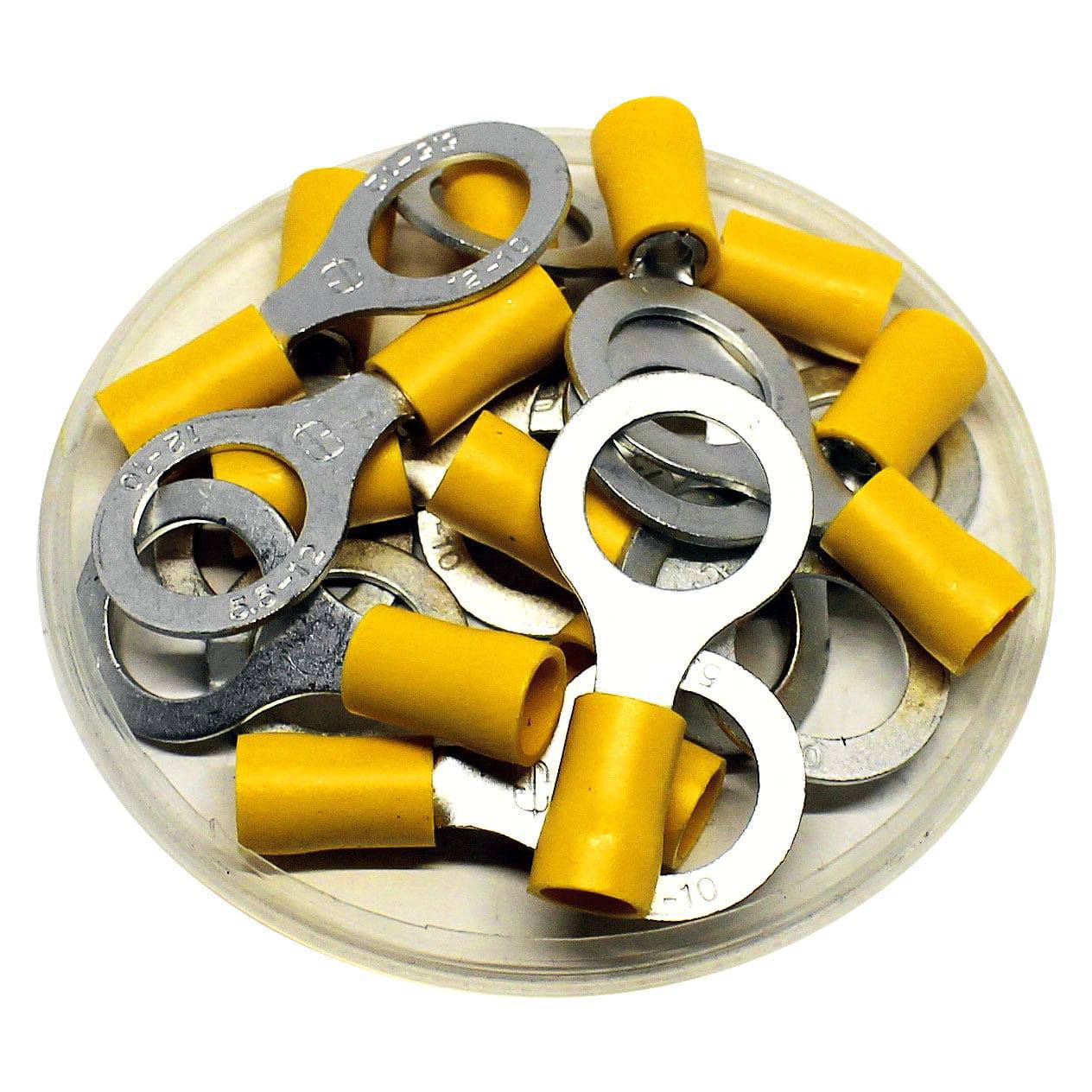 RV5-12 - 12 to 10 AWG PVC Vinyl Insulated Ring Terminals, 1/2" Stud, 50 Pieces
