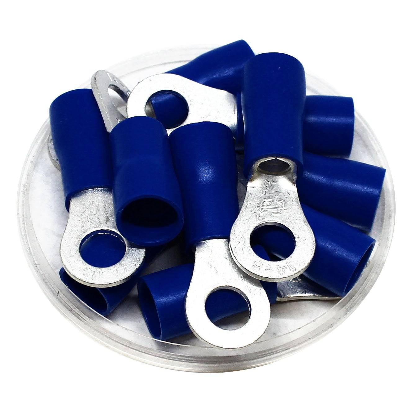 6 AWG PVC Vinyl Insulated Ring Terminals, 5/16" Stud, Brazed Seam, 50 Pieces - RVB14-8