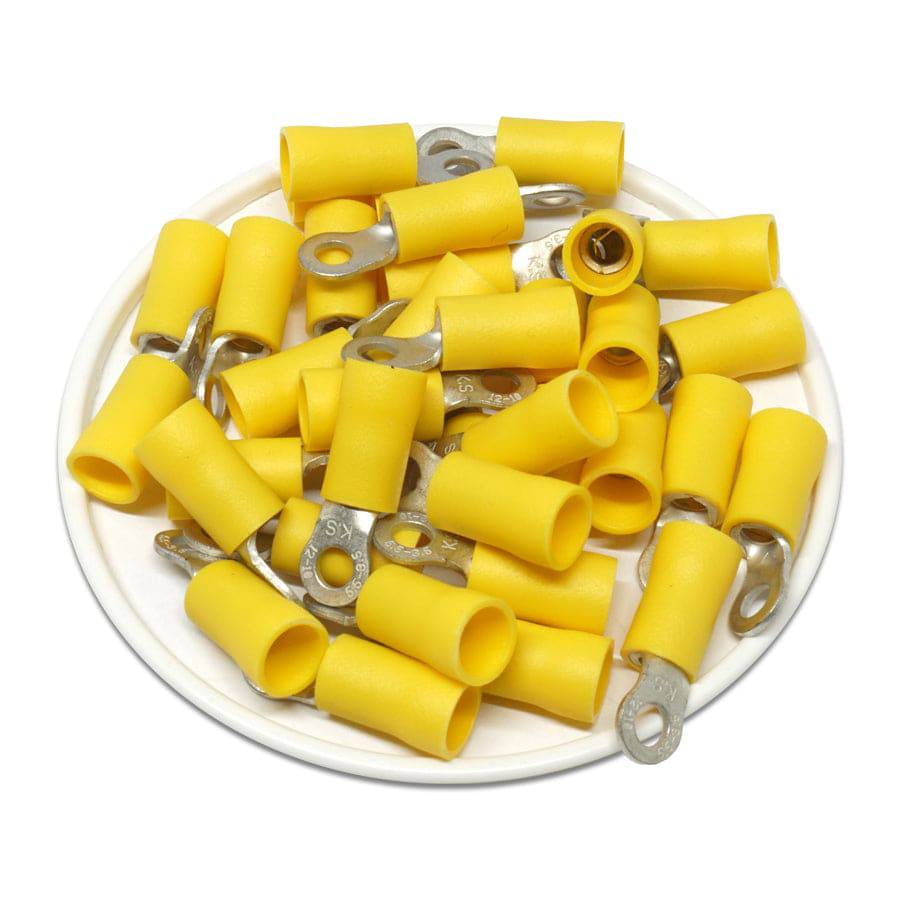 RVB5-37 - 12 to 10 AWG PVC Vinyl Insulated Ring Terminals, #6 Stud, 50 Pieces