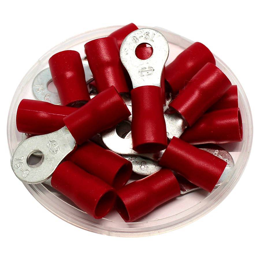 8 AWG PVC Vinyl Insulated Ring Terminals, #10 Stud, Brazed Seam, 50 Pieces - RVBL8-5