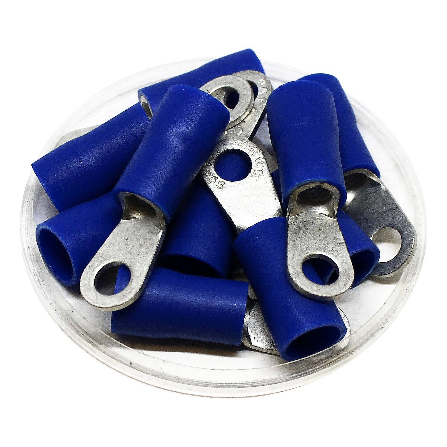 6 AWG PVC Vinyl Insulated Ring Terminals, 1/4" Stud, Brazed Seam, 50 Pieces - RVBS14-6