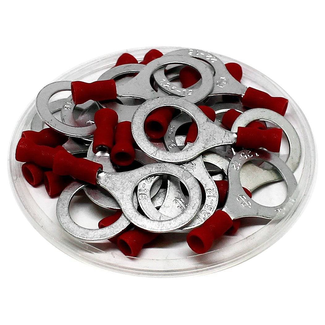 22 to 16 AWG Vinyl Insulated Easy Entry Ring Terminals, 1/2" Stud, Butted Seam, 100 Pieces - RVE1-12