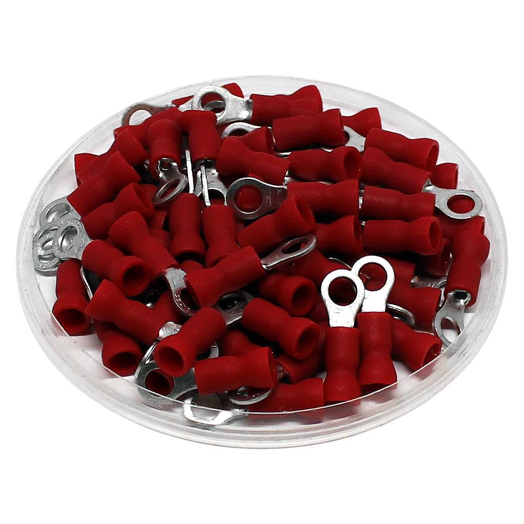 22 to 16 AWG Vinyl Insulated Easy Entry Ring Terminals, #8 Stud, Butted Seam, 100 Pieces - RVES1-4