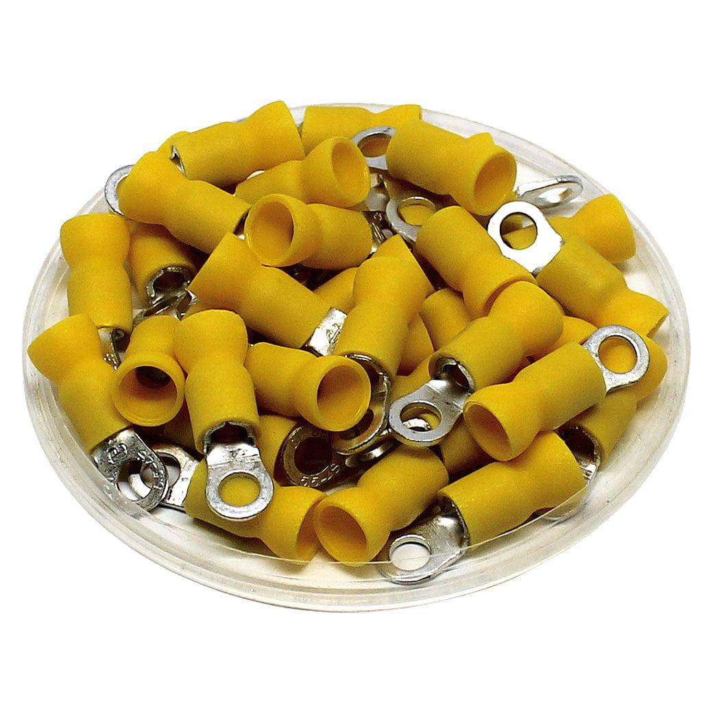 12 to 10 AWG Vinyl Insulated Easy Entry Ring Terminals, #8 Stud, Butted Seam, 50 Pieces - RVES5-4