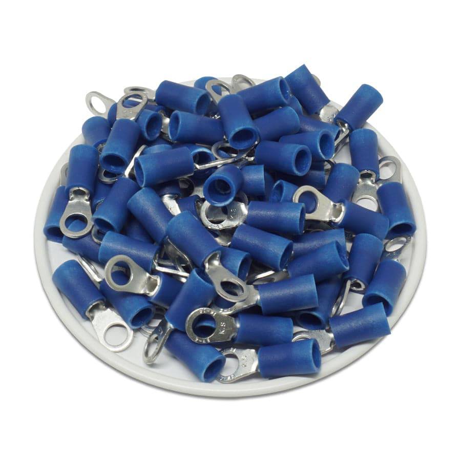 RVS2-4 - 16 to 14 AWG Vinyl PVC Insulated Ring Terminals, #8 Stud, 100 Pieces