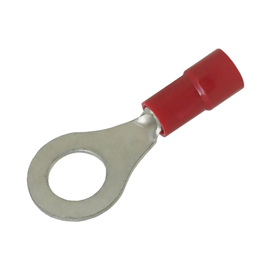 RVY1-6 - 22 to 16 AWG Molded PVC Vinyl Insulated Ring Terminals, Easy Entry, 1/4" Stud, 100 Pieces