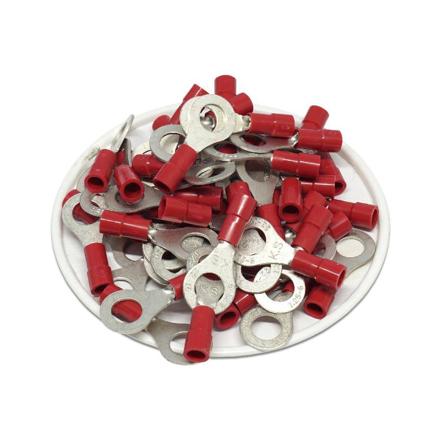 RVY1-6 - 22 to 16 AWG Molded PVC Vinyl Insulated Ring Terminals, Easy Entry, 1/4" Stud, 100 Pieces - Image 2