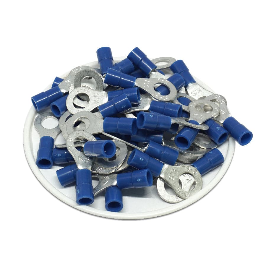 RVY2-6 - 16 to 14 AWG Molded PVC Vinyl Insulated Ring Terminals, Easy Entry, 1/4" Stud, 50 Pieces - Image 2