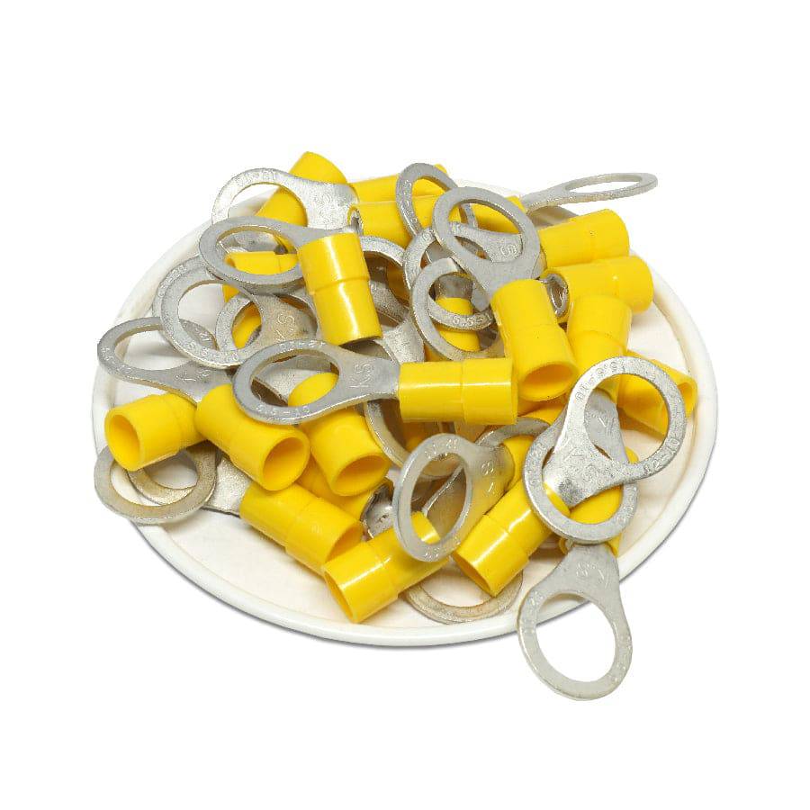 RVY5-10 - 12 to 10 AWG Molded PVC Vinyl Insulated Ring Terminals, Easy Entry, 3/8" Stud, 50 Pieces
