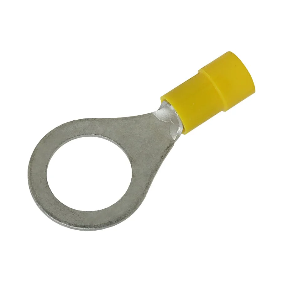 RVY5-12 - 12 to 10 AWG Molded PVC Vinyl Insulated Ring Terminals, Easy Entry, 1/2" Stud, 50 Pieces