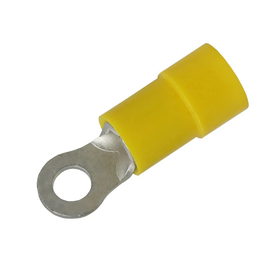 RVY5-37 - 12 to 10 AWG Molded PVC Vinyl Insulated Ring Terminals, Easy Entry, #6 Stud, 50 Pieces