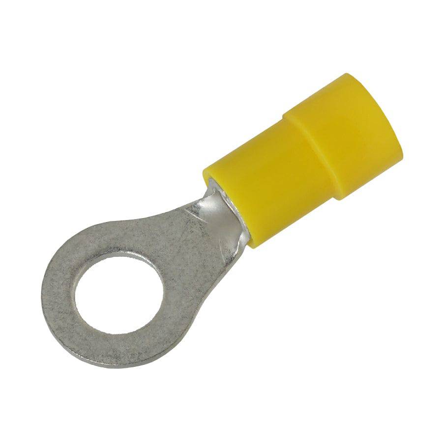 RVY5-6 - 12 to 10 AWG Molded PVC Vinyl Insulated Ring Terminals, Easy Entry, 1/4" Stud, 50 Pieces
