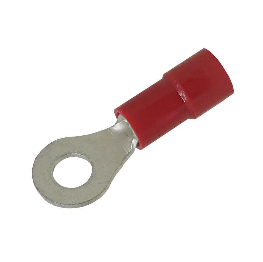 RVYL1-37 - 22 to 16 AWG Molded PVC Vinyl Insulated Ring Terminals, Easy Entry, #6 Stud, 100 Pieces