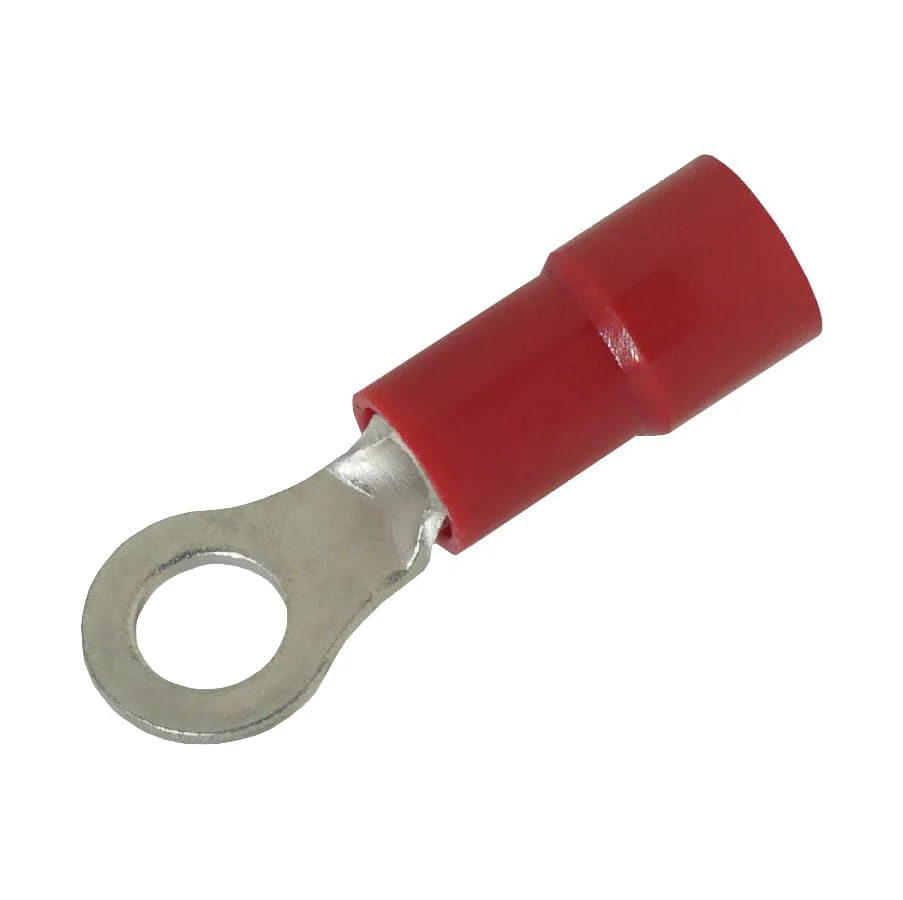 RVYM1-37 - 22 to 16 AWG Molded PVC Vinyl Insulated Ring Terminals, Easy Entry, #6 Stud, 100 Pieces