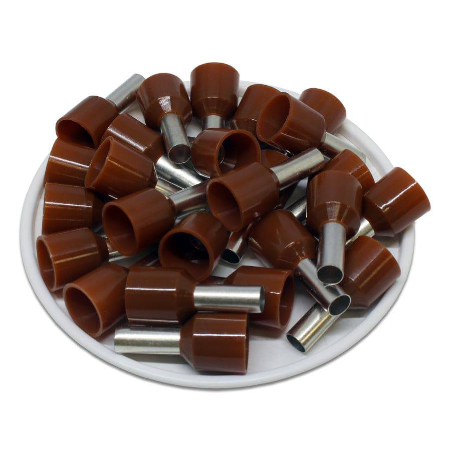 SC100012T - 8 AWG Insulated Wire Ferrules, 12mm Pin, Brown, XXL Collar, Short Circuit Protection, 100 Pieces
