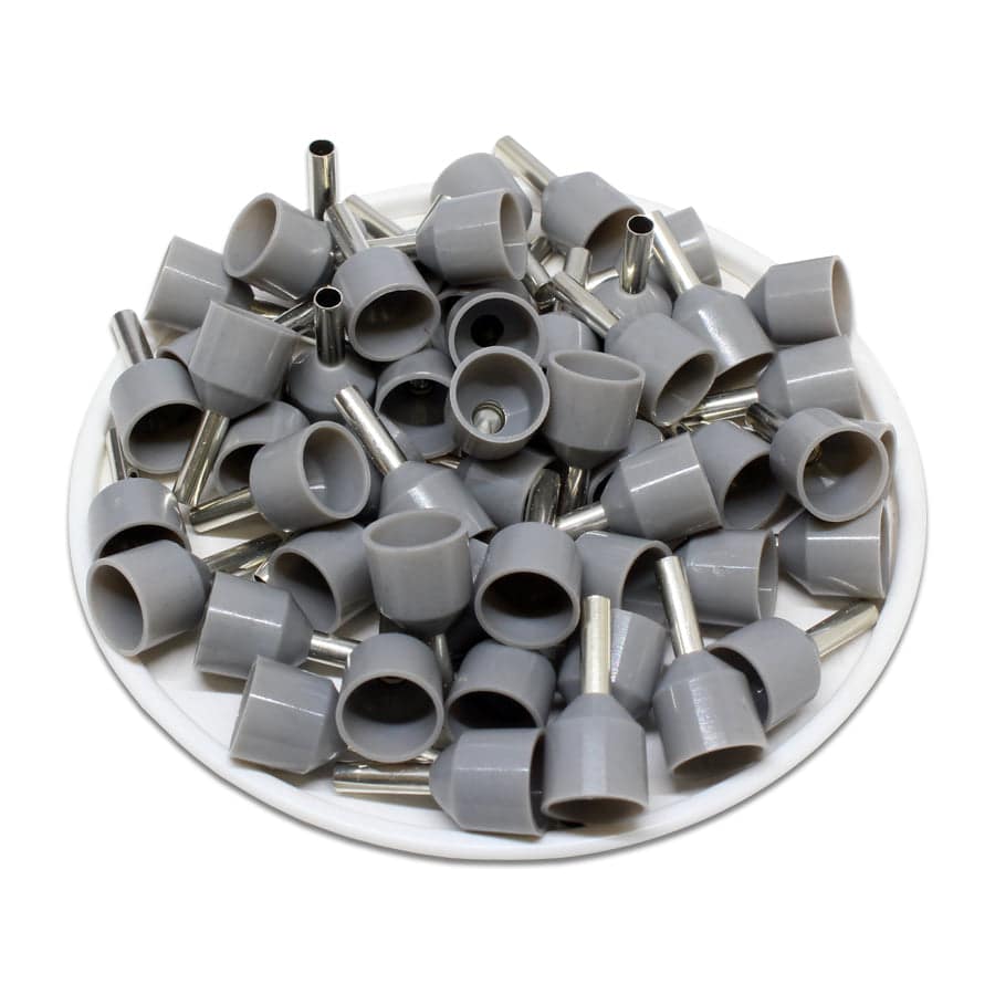 SC25008T - 14 AWG Insulated Wire Ferrules, 8mm Pin, Gray, XXL Collar, Short Circuit Protection, 100 Pieces